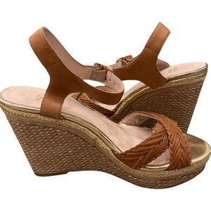 Vince Camuto Brown Braided Sandal Wedge Platform Heel With Gold Accents